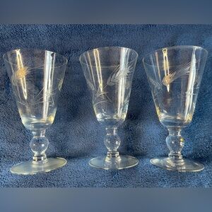 VTG Crystal Etched Glass Wheat Pattern Ball Stem Wine Water Juice Tea (Qty 3)